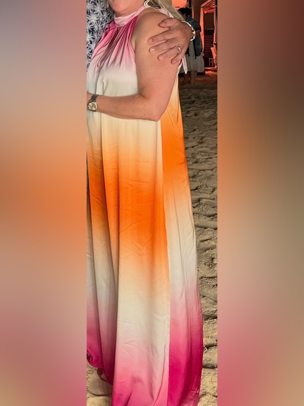 Suzy D London Sleeveless Ombre Halter Maxi Dress - Pink Orange